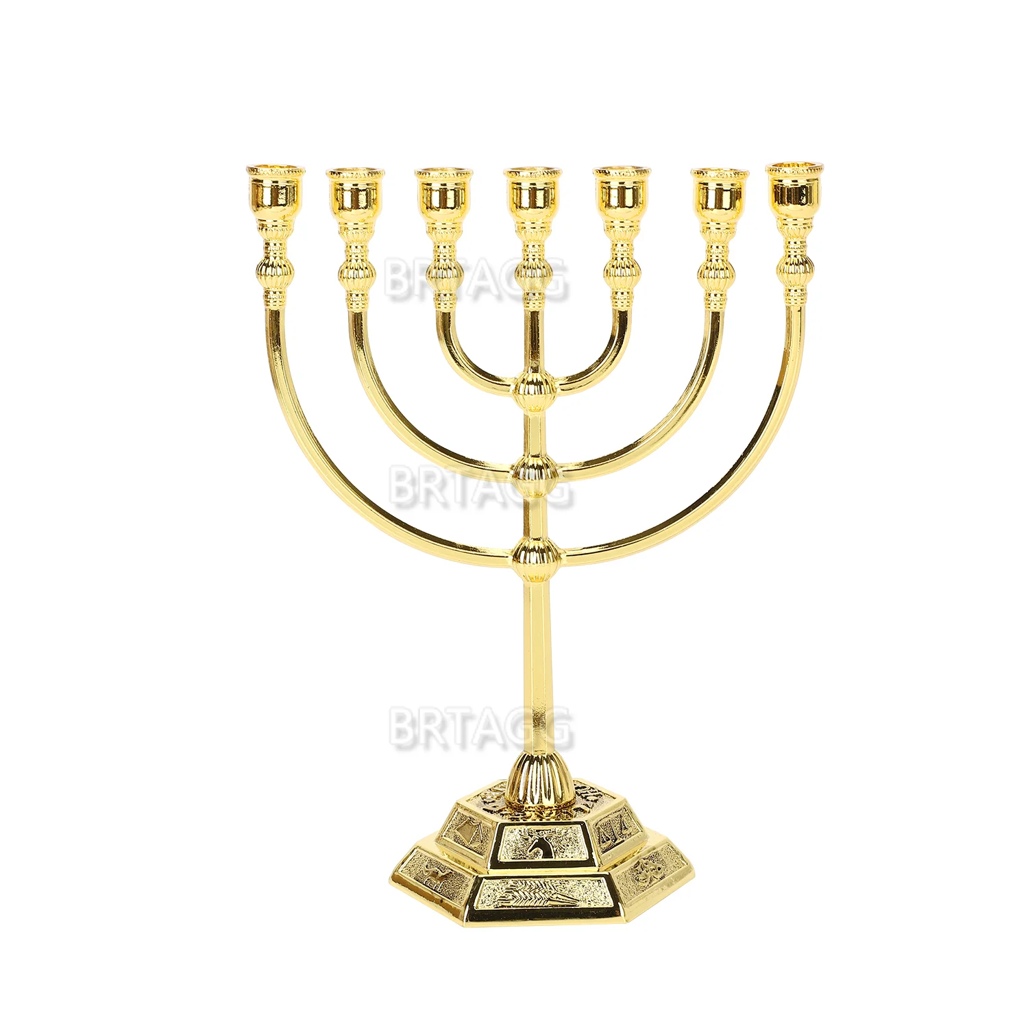 BRTAGG Menorah 7 ветвей, 12 племен Израиля, еврейский подсвечник храма jerusма (17 см, золото)