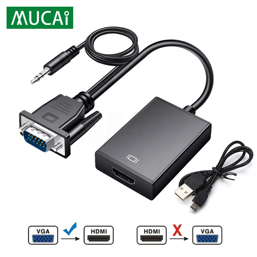 

VGA to HDMI-compatible Full HD 1080P Converter Adapter Cable With Audio Output VGA HD Adapter for PC laptop to HDTV Projector