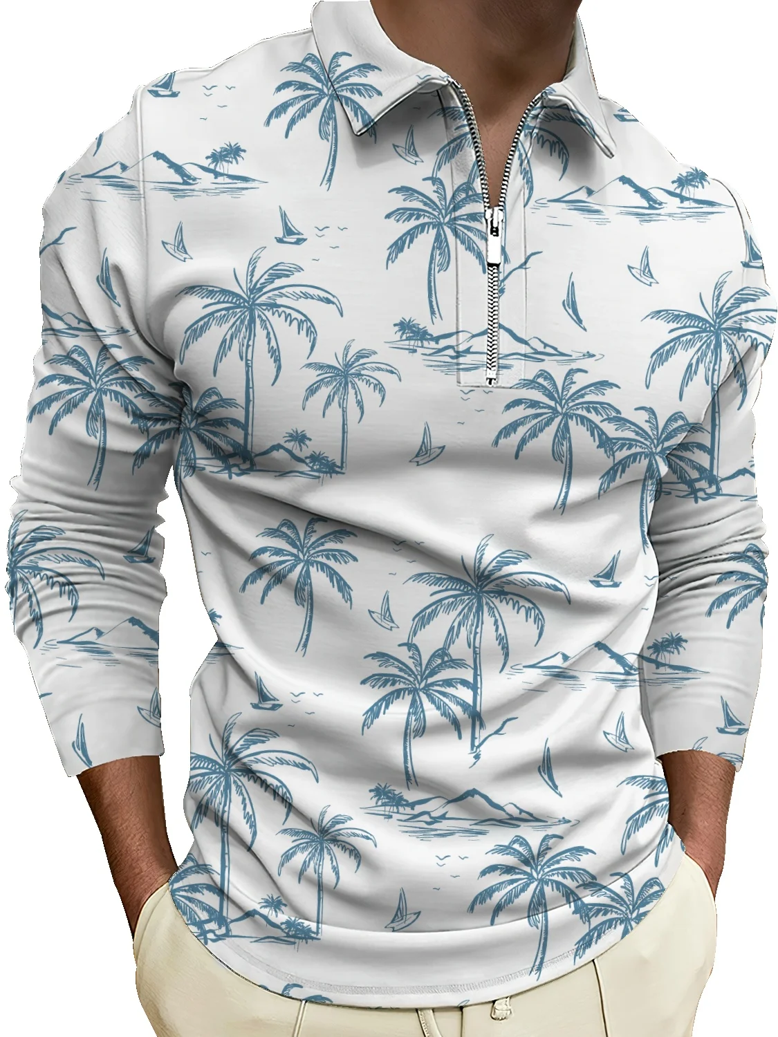 

Весна 2022, Мужская универсальная рубашка с трендовым узором, модный свитер, рубашка-поло с длинным рукавом и цветочным принтом, модное тонкое...