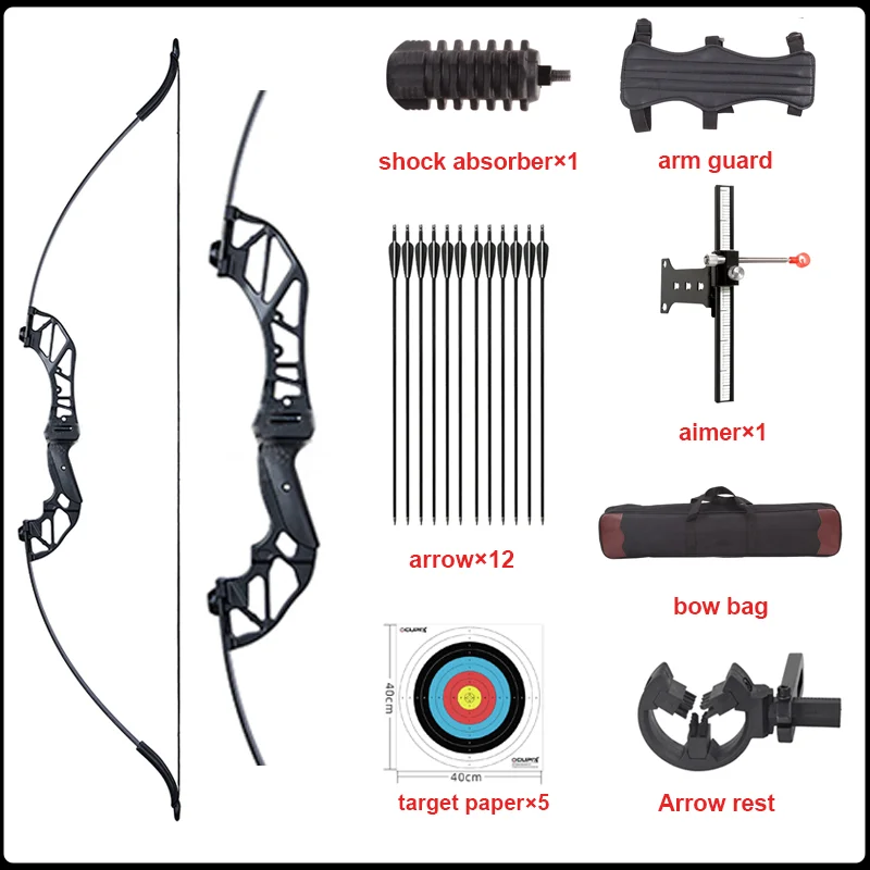 

Outdoor Hunting Left-handed and Right-handed Universal Recurve Bow Metal Grip Mixed Carbon Arrow Suit Competitive Shooting Bow