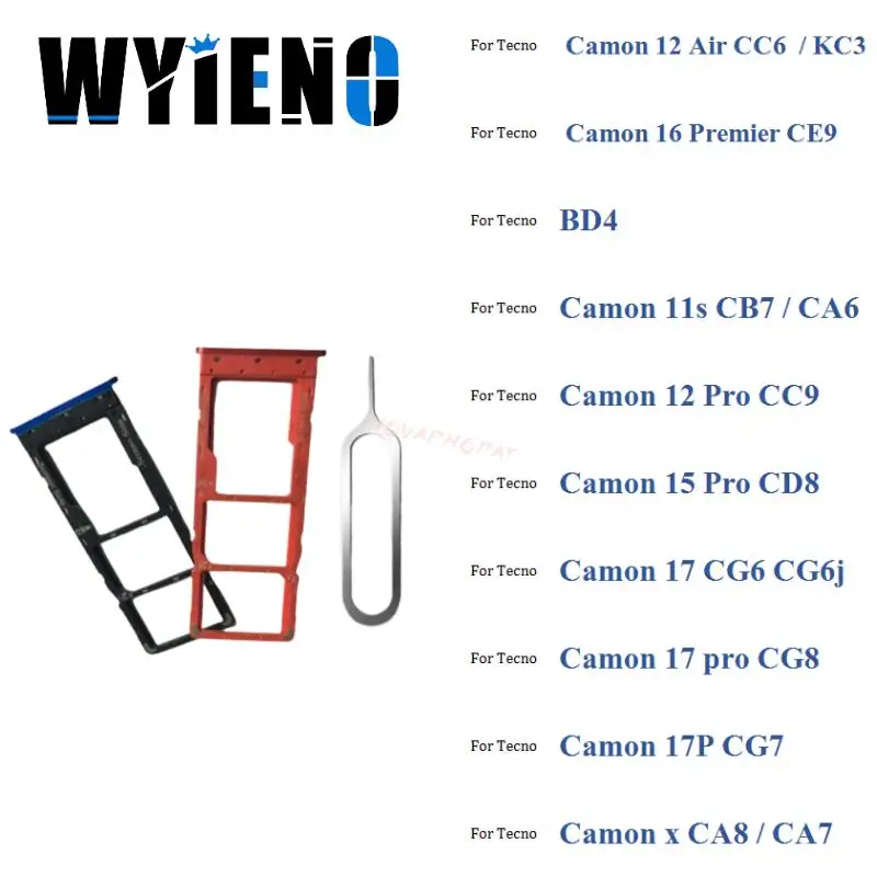 

Wyieno Black New SIM Card Tray For Tecno Camon 12 Air CC6 KC3 16 Premier CE9 BD4 11s CB7 Pro CC9 Sim Holder Slot Adapter Reader