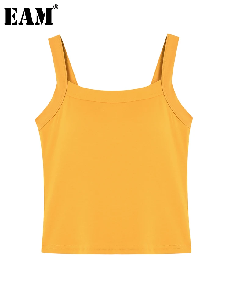 

[EAM] женский зеленый желтый вязаный тонкий топ на бретелях, новинка, квадратный воротник, без рукавов, индивидуальная мода, весна-лето 2023 1DE8359