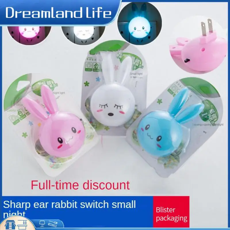 

Plug-in Light Eu Us Plug 3 Colors Bedside Lamp For Children Kids Baby Gifts Mini Cartoon Rabbit Wall Light Switch On/off