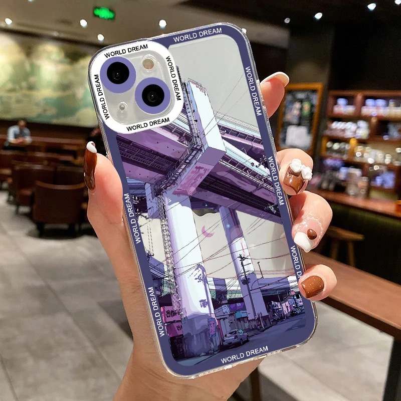 

Japan Anime Landscape Clear Phone Case For iPhone 7 8 Plus SE 2020 11 13 12 14 Pro Max X XR X Japanese punk transparent covers