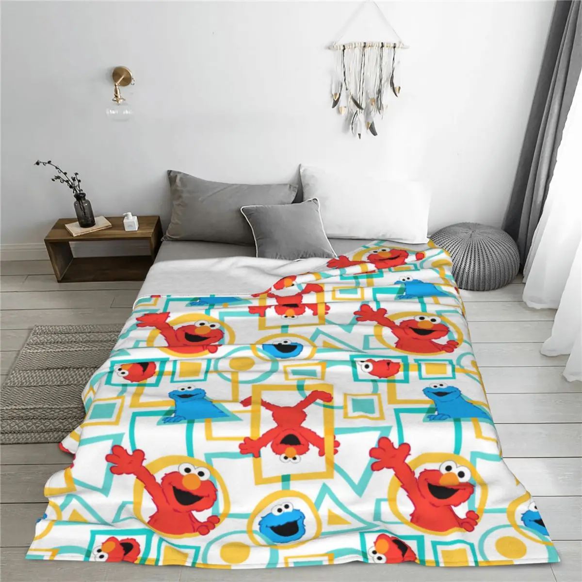 Милые Мультяшные одеяла Elmo с печеньем и монстрами бархатные Текстильные