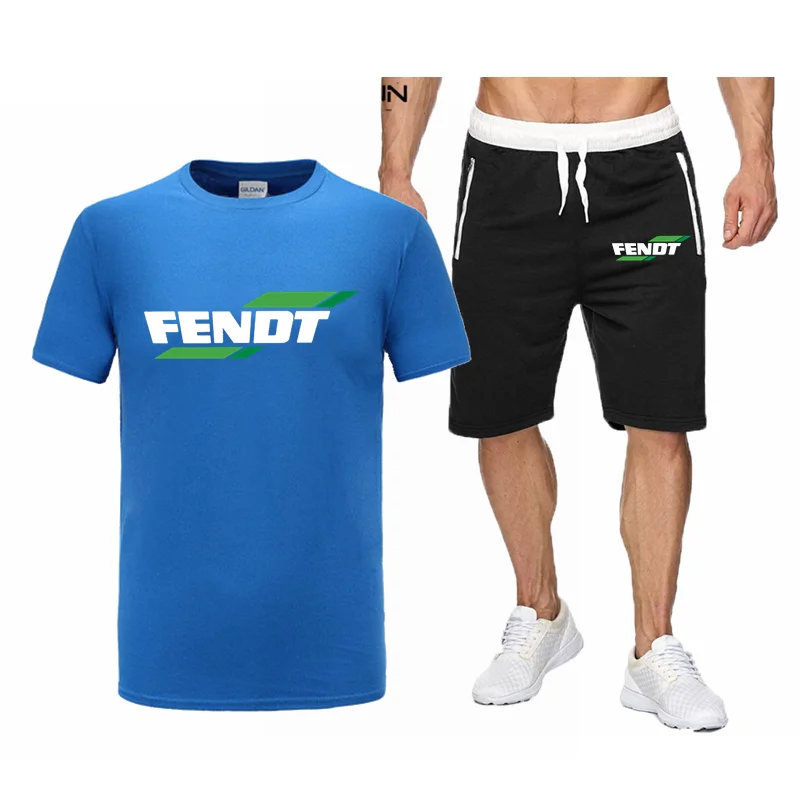 2023 Summer FENDT Men's Two Piece Set Cotton Casual T-Shirt and Shorts Set Men‘s Sports Suit Fashion Short Sleeve Tracksuit