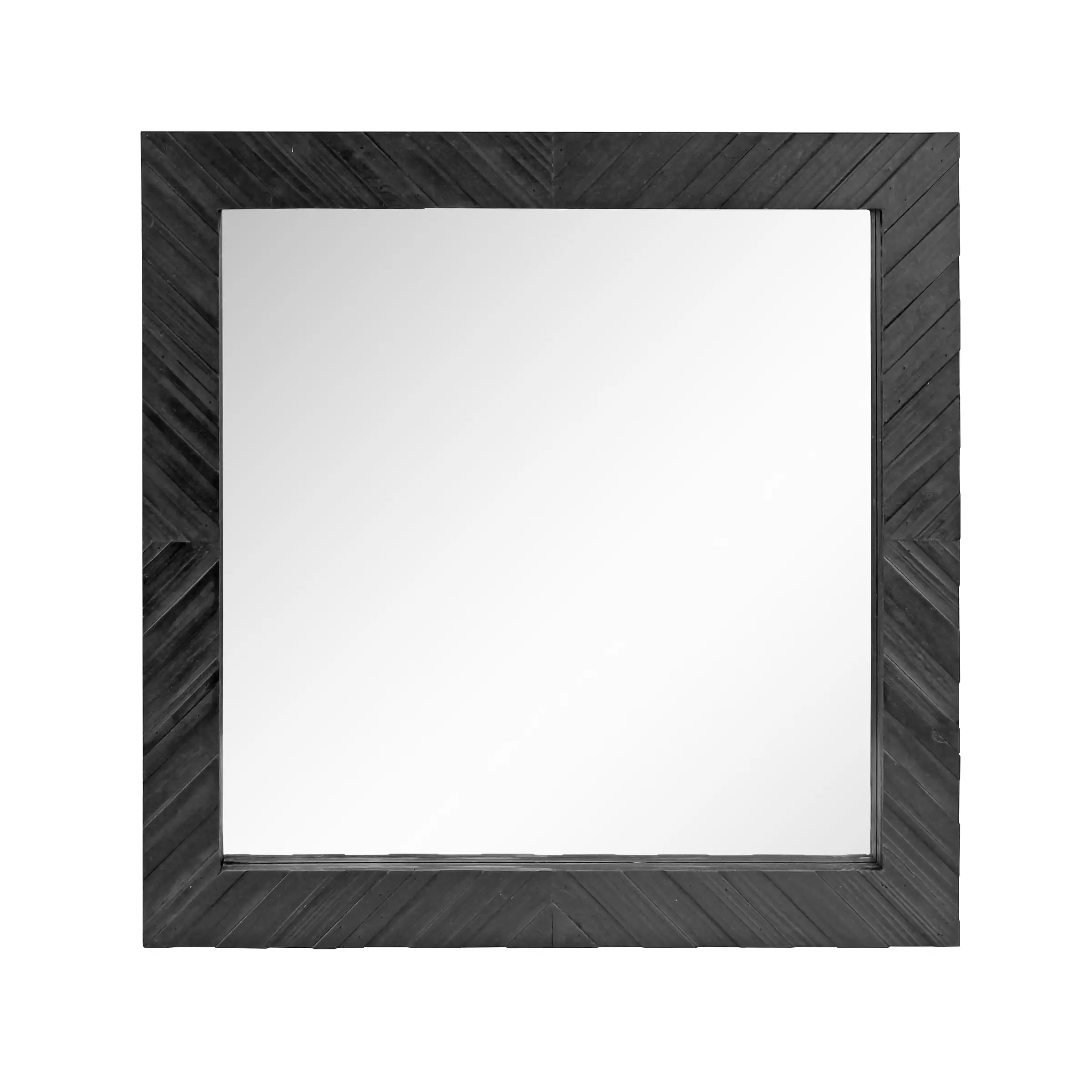 

20" x 20" Black Modern Square Wood Chevron Wall Mirror