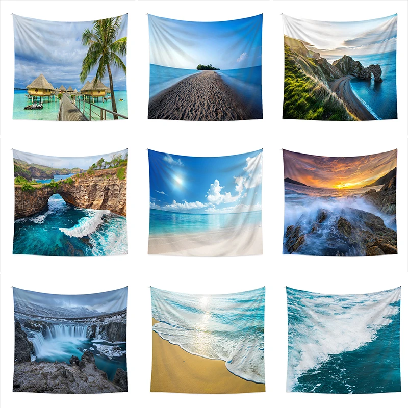 

Beautiful Scenery Wall Hanging Carpet Landscape Tapestry Sea Beach Cloth Mat Flower Blanket Home Decoration