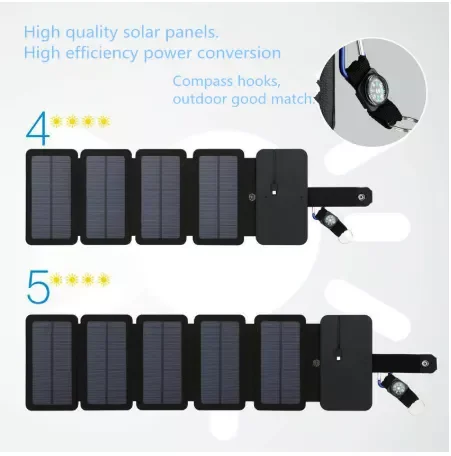 

2023New CNH SunPower folding 10W Solar Cells Charger 5V 2.1A USB Output Devices Portable Solar Panels for Smartphones