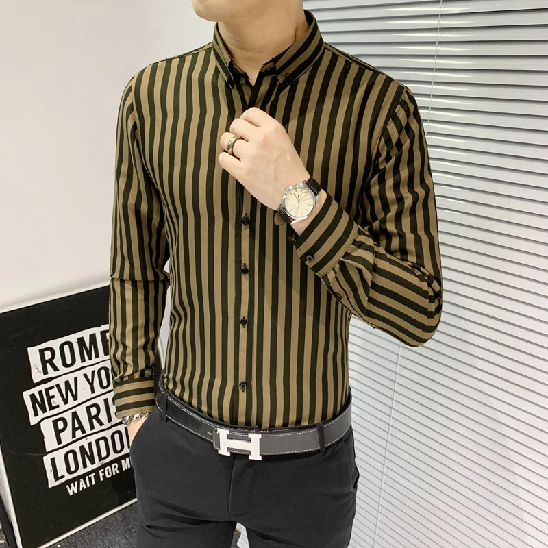 Teenage Shirts Men's Long-sleeve2022 Spring and Autumn Korean Style Casual All-match Jacket Handsome Bottoming Striped Shirt