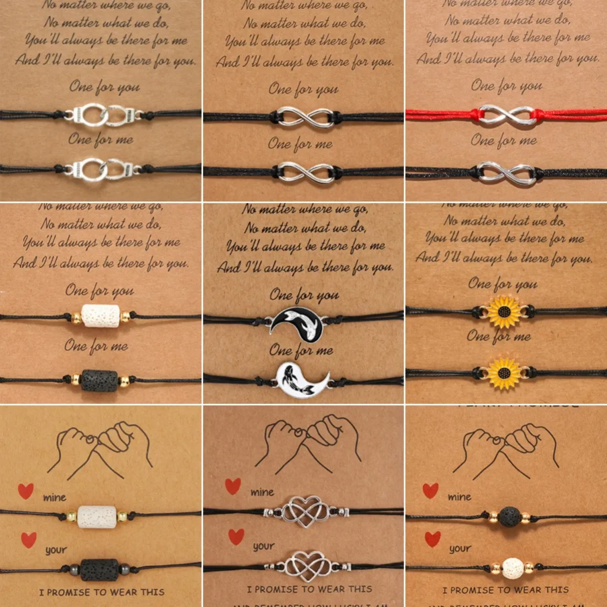 Charmsmic 2 Pcs/Set Vintage Silver Color Infinity Eight Sign Charm Bracelets Lovers Friends Girls Women Wax Rope Hand Jewelry