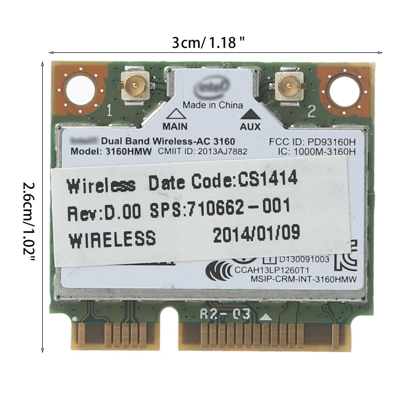 A9LC для intel Dual Band Wireless-AC 3160 3160HMW Half Mini PCI-E Wifi bluetooth 4 0 Wlan-карты HP SPS 784638-005 |