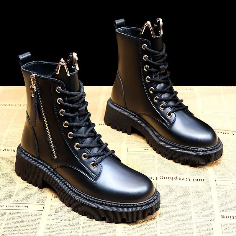 

Women's Autumn Boots 2022 Fashion Zipper Round Toe Cute Short Leather Boots Woman Casual Platform Goth Shoes Motorcycle