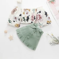 fall girls clothing set spring autumn new fashion shoulderless flower shirt top bow skirt 2pcs baby girl outfit kids clothing