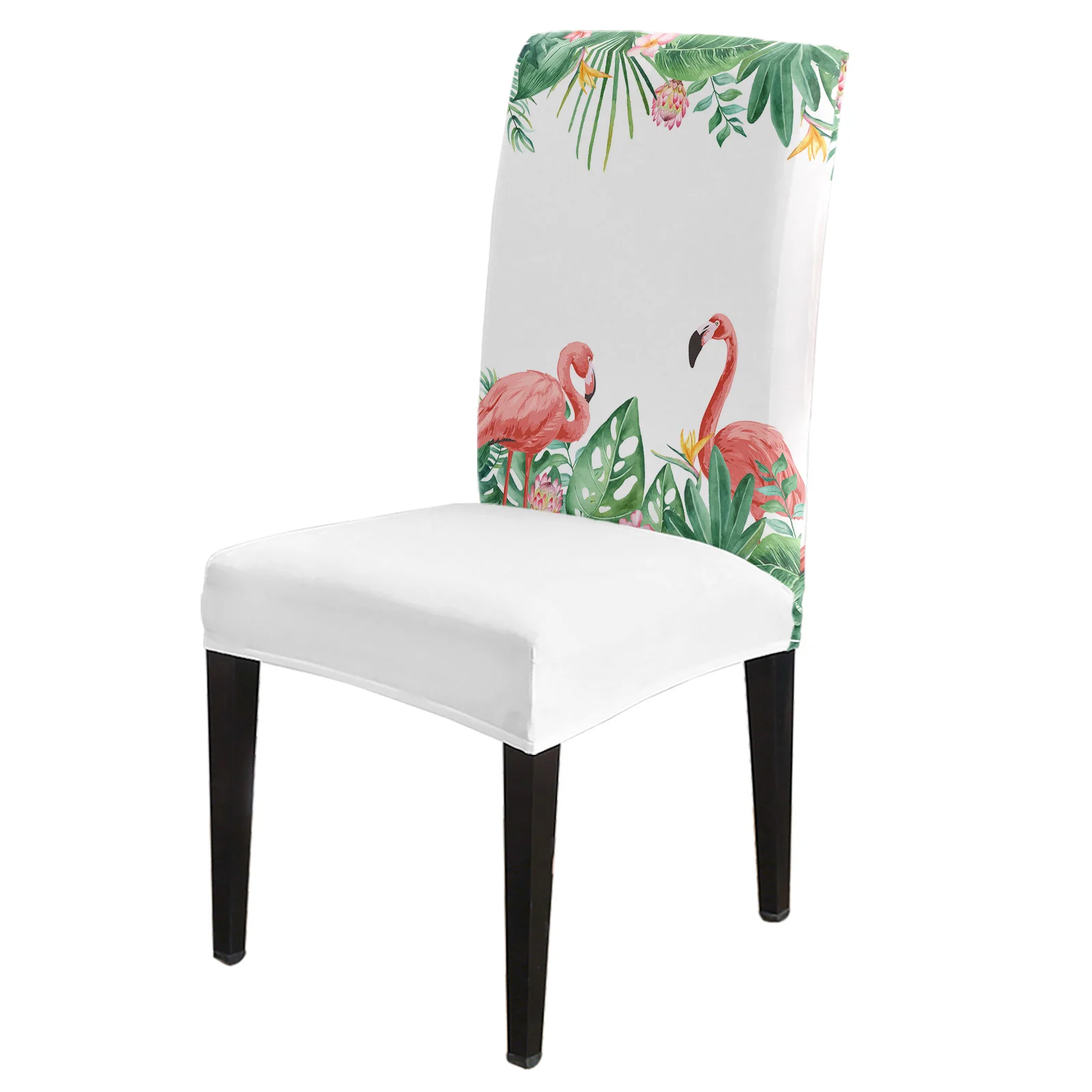 

Tropical Plants Flamingos Palm Leaves Chair Cover Set Kitchen Dining Stretch Spandex Seat Slipcover for Banquet Wedding Party