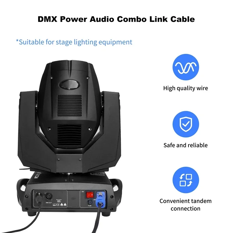 Фото Комбинированный кабель PowerCON DMX 1м, 2м, 3м, 5м, 7.6м, 3-контактный XLR и PowerCON, совместимый комбинированный кабель для подвижного осветительного оборудования. №1