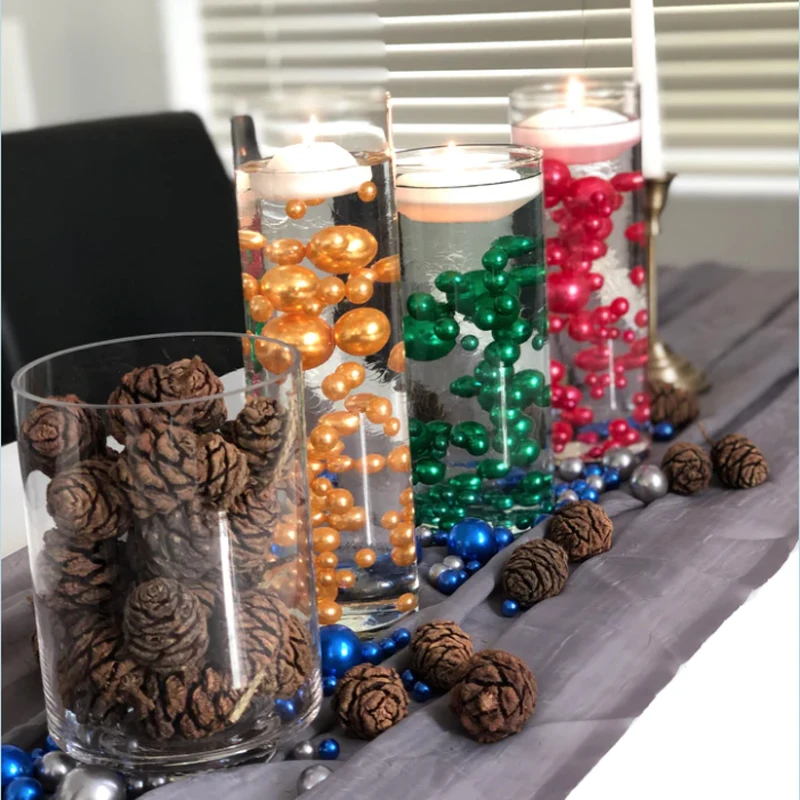 

60pcs/pack Floating Artificial Pearls Water Beads Vase Fillers with Transparent Gels Wedding Party Table Centerpieces 3 Sizes
