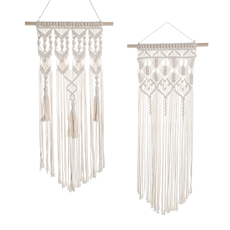 

2 Pcs Macrame Woven Wall Hanging Boho Home Chic Bohemian Geometric Art Decor - Beautiful Apartment Bedroom Decoration
