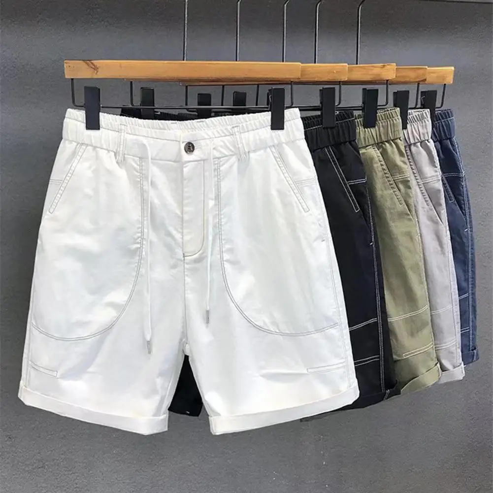 

Young Summer Cargo Shorts Elastic Waist Straight Men Sweatpants Firm Stitching Cargo Shorts