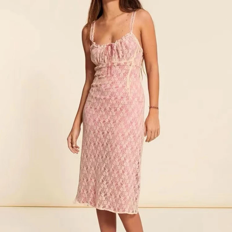 

Женское кружевное платье средней длины, классическое привлекательное облегающее платье без рукавов с открытыми плечами, Y2k, весна-лето 2023