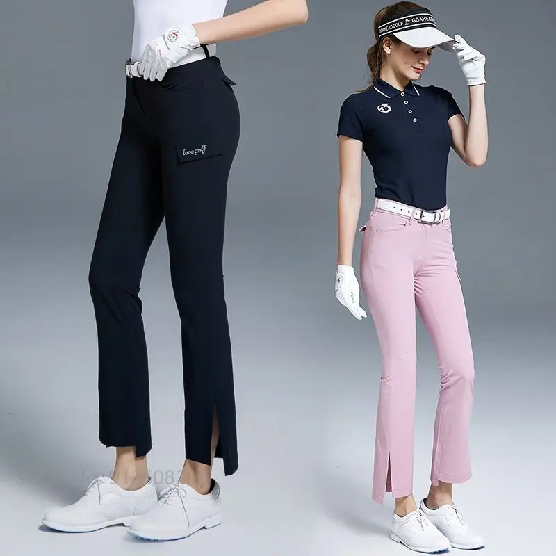 

Женские спортивные штаны Love для гольфа, дышащие, облегающие, эластичные, с разрезом, с завышенной талией