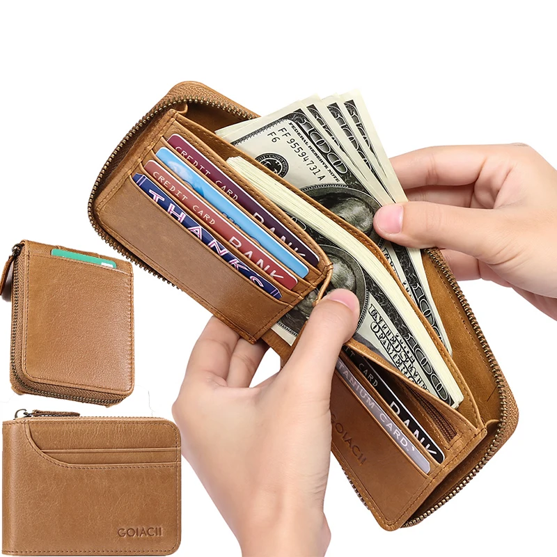 Leather Wallet Short Casual Leather Wallets Men Money Bag Driver's License Multi-Card Slot Credit Card Holder Zipper Coin Purses