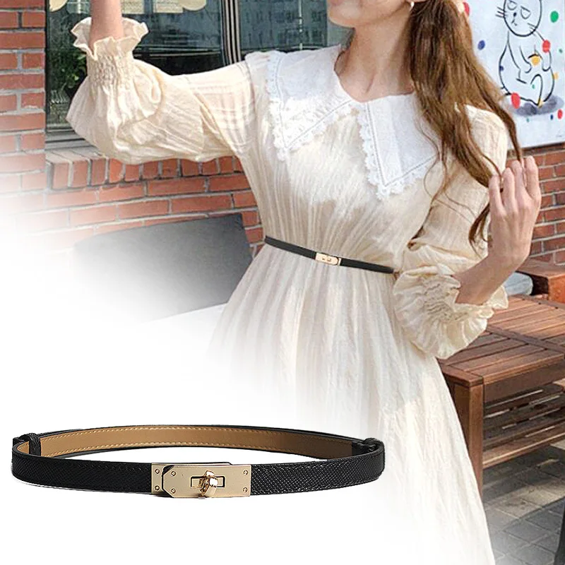 Waistband Thin Belts Women's Classic Drawstring Fashion Dress No-punch Suit Skirt Pantyband Belt Pu New Buckle Lock Golden