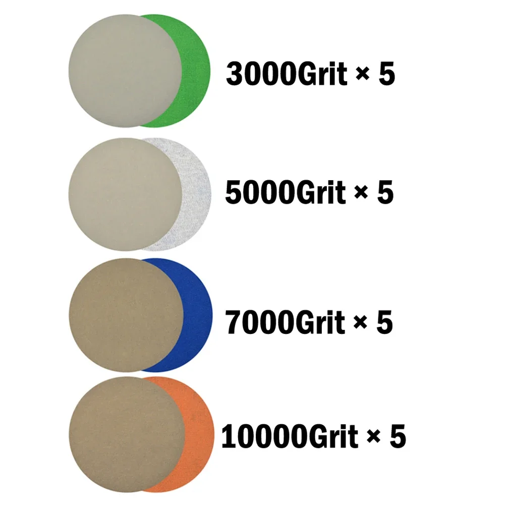 20 шт. 3-дюймовые шлифовальные диски наждачная бумага зернистость 3000-10000 Грит с