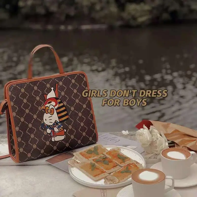 

Kawaii Sanrio Hello Kittys Anime Cartoon Mk Joint Old Flower Briefcase Large Capacity Portable Shoulder Messenger Bag