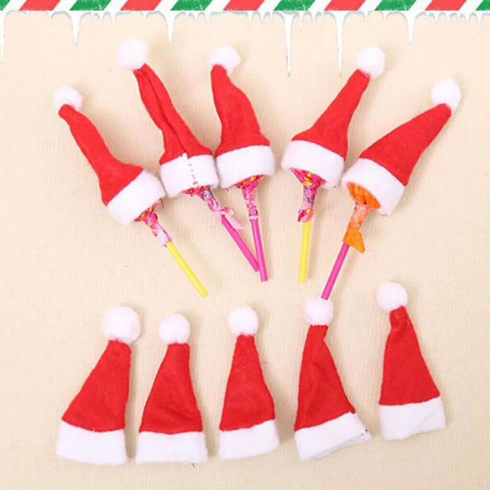 Candy Topping Christmas Hat Holiday Mini Ornament Party Santa Claus Tableware Wedding With Lollipop 50/100Pack