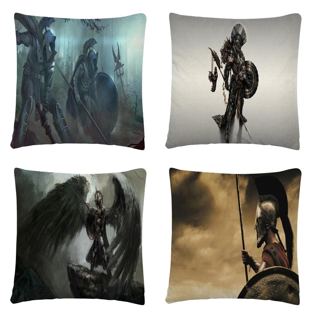 

45X45CM Spartan Gladiator Exquisite Pattern Linen Cushion Cover Pillow Case for Home Sofa Car Decor Pillowcase