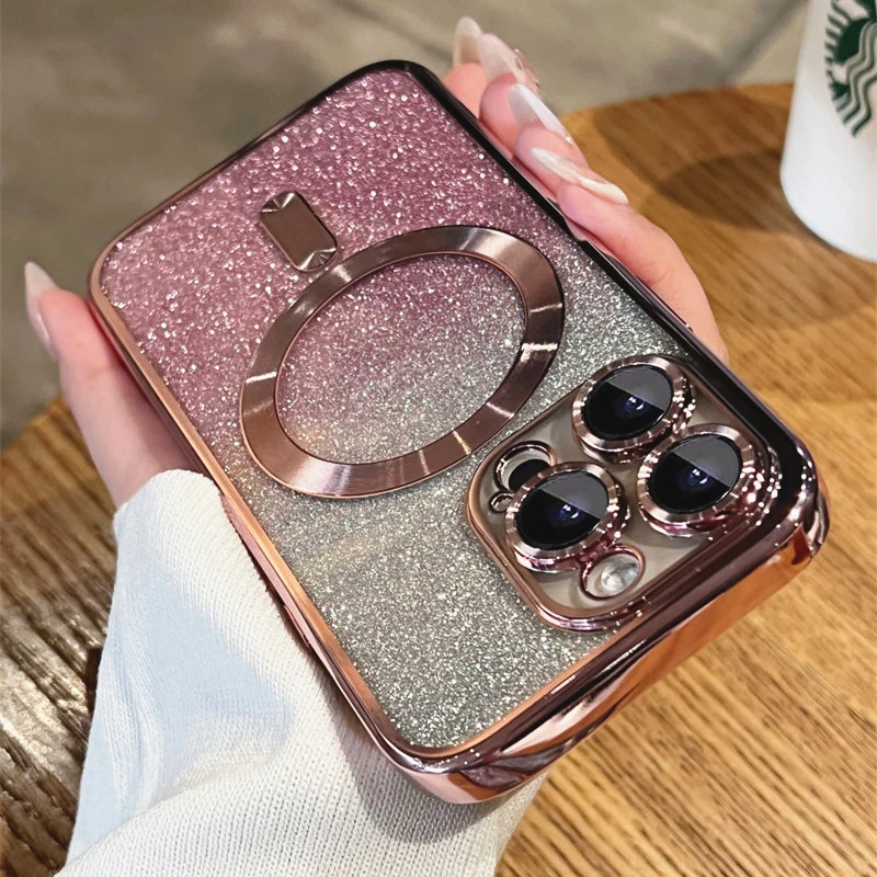 

Magsafe Plating Gradient Glitter Clear Case For iPhone 11 12 13 14 Pro Max 14 Plus Soft Silicone Magnetic Wireless Charge Cover