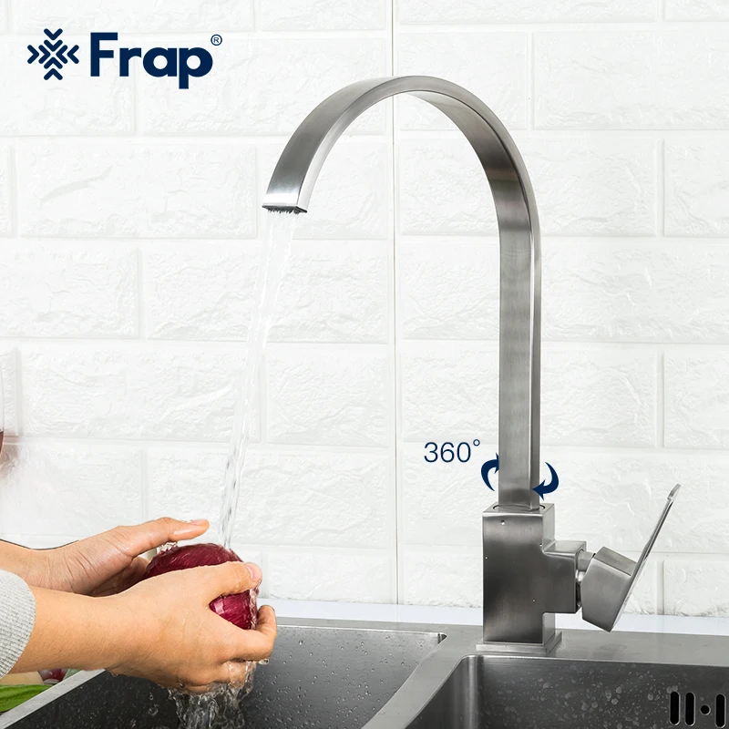 

Frap Stainless Steel Kitchen Faucets Brushed Faucet 360 Degree Rotatable Taps Cold Hot Water Mixer Waterfall Outlet Torneira