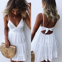 white summer dress for women 2022 sexy strappy dress backless v neck sundress short beach skirt plus size