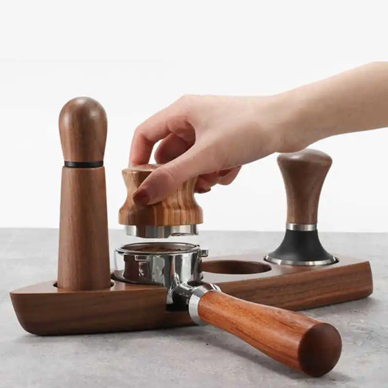 

Walnut Wood Coffee Tamper Holder Boat Shape Coffee Distributor Holder Station Simple Coffee Tamper Station Coffeeware Tool