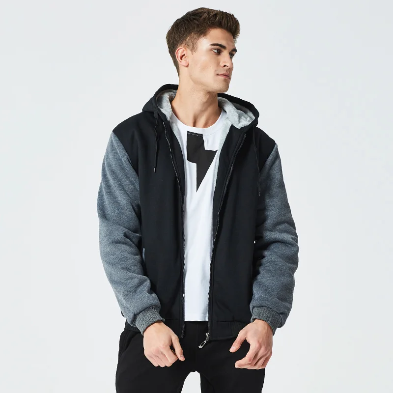 

Winter Thick Hoodies Men Zipper Hooded Coat Brand Mens Tracksuit Sweatshirt Patchwork Jackets Warm US/EUR Plus size Fleece Hoody