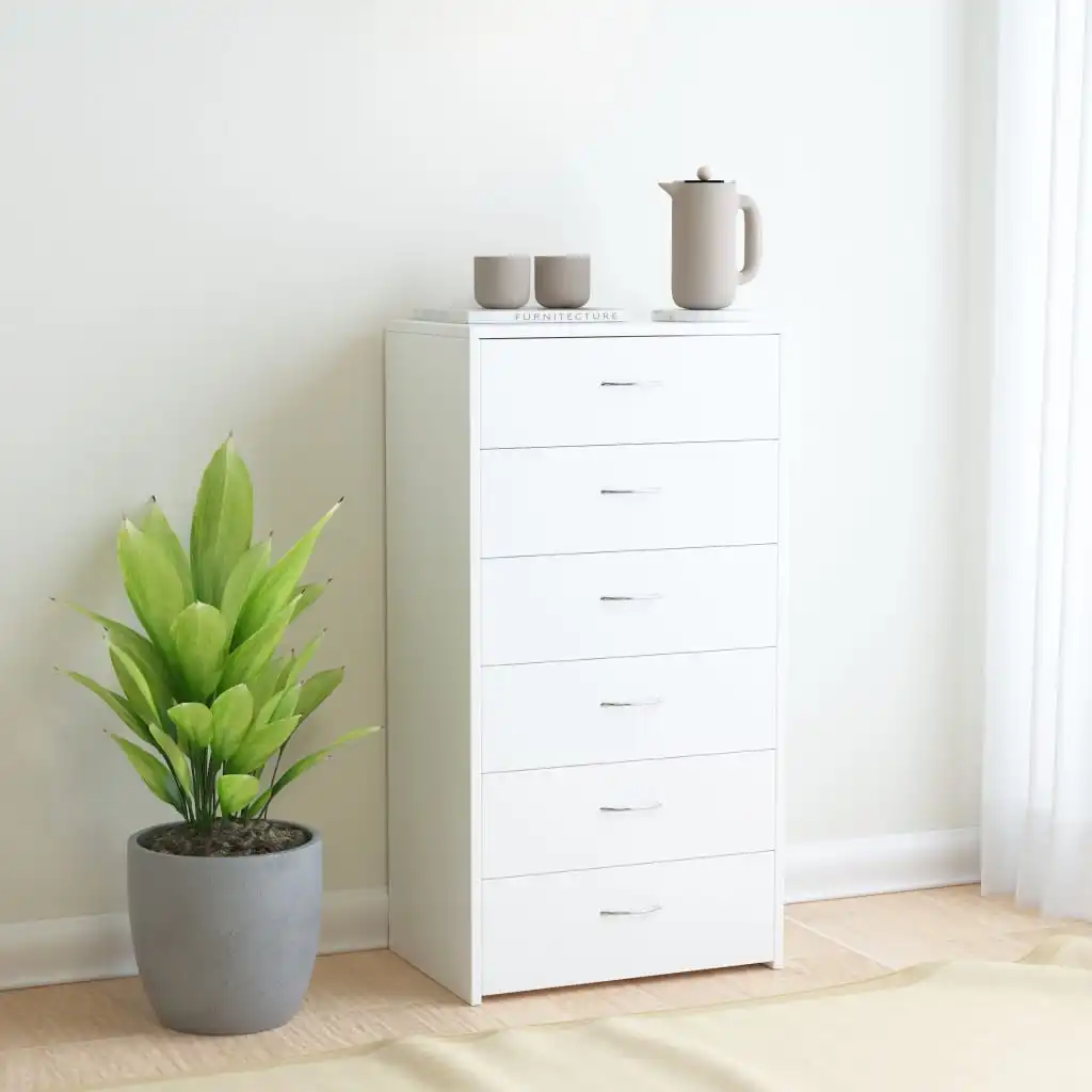 

Sideboards and Buffets Cabinet with Storage Modern Decor with 6 Drawers White 23.6"x13.4"x37.8" Chipboard