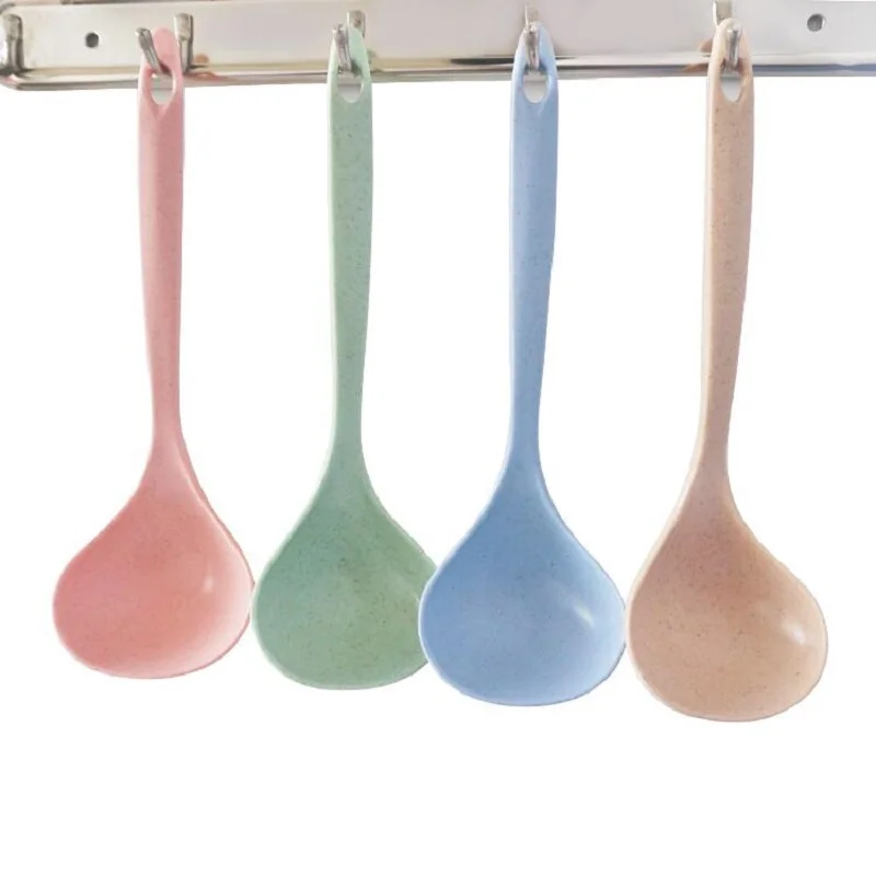 

Wheat Straw Plastic Reusable Spoon Colorful Kitchen Spoon Cookware Hanging Handle Gadget