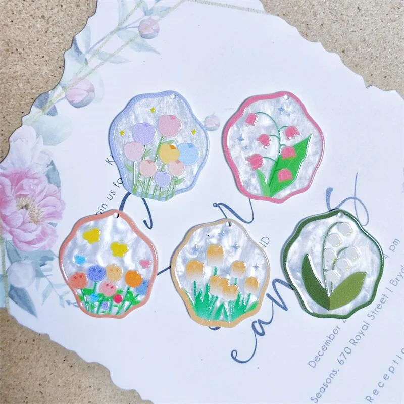 

Wholesale 30pcs/lot color Lily flowers pattern print geometry polygon shape acrylic beads diy jewelry earring pendant accessory