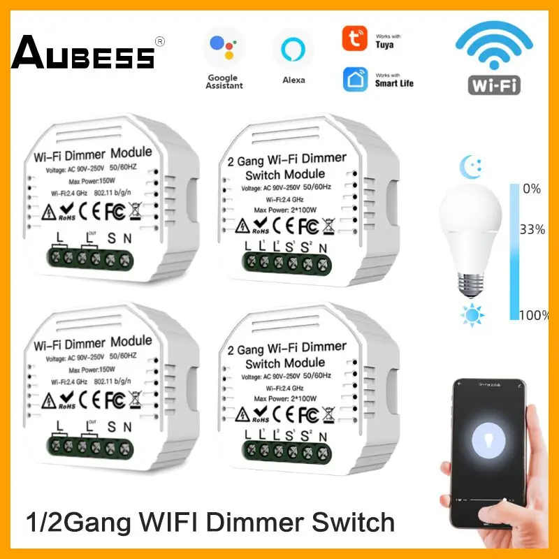 

Aubess Smart WiFi Dimmer Switch LED Light Switch DIY 1 / 2 Gang Smart Home Switch Support Tuya APP Works With Alexa Google Home