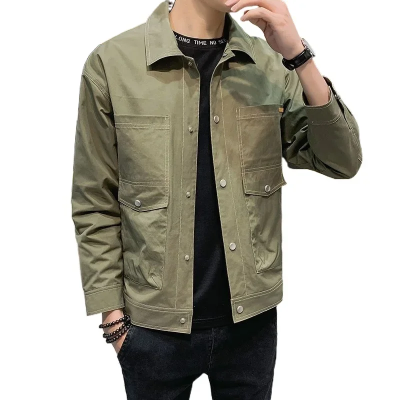 Весна-Осень 2024 тонкий облегающий Мужской рабочий топ с лацканами для молодежи