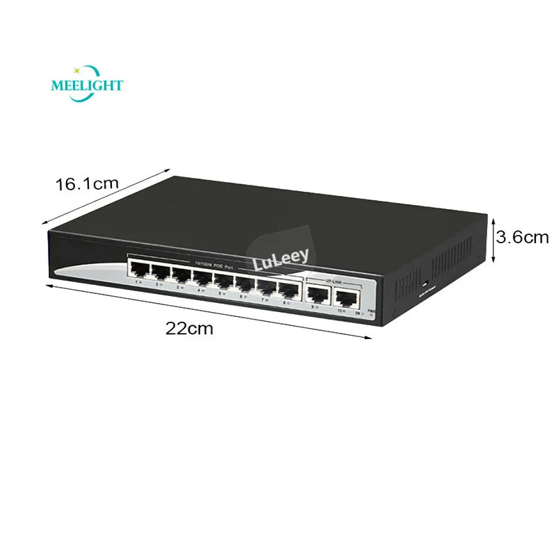 Стандартный 10-портовый POE коммутатора Ethernet 10/100M 8 + 2-портовый концентратор