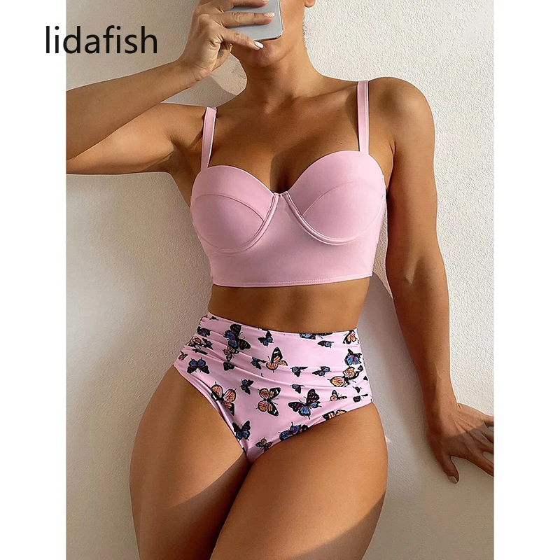 

lidafish New Womens Underwire Push Up Bikini Set Sexy High Waisted Swimsuit 2 Pieces Sets Bathing Suit Summer Swimwear Biquini