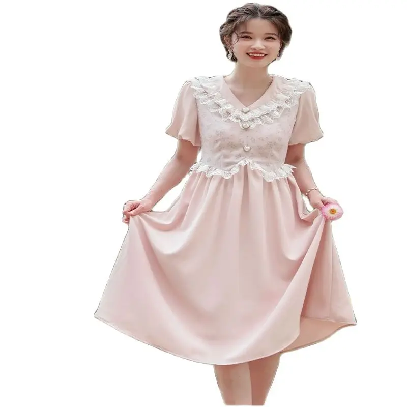 

2023 Summer Dress Short Sleeve French Tea Break Retro Floral Square Collar Gentle Style Free Shipping