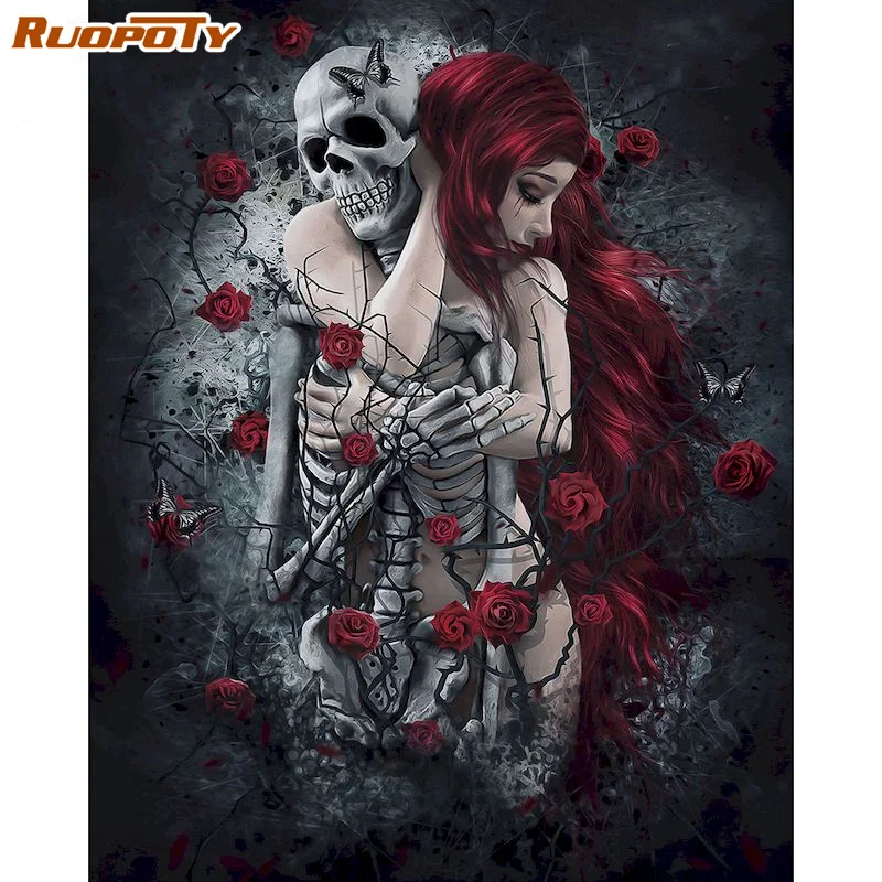 

RUOPOTY Painting By Number Women Skeleton Handpainted Kit Diy Picture By Numbers Drawing On Canvas Home Decoration