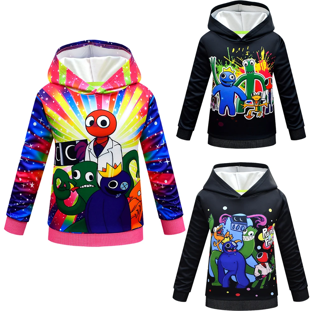 

Rainbow Friends Kids Hoodie Sweatshirt Toddler Boys Girls Autumn Hooded Cartoon Printed Long Sleeve Shirt Clothes Christmas Gift