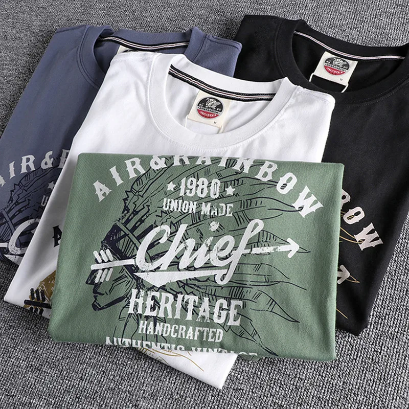 

Футболка мужская с круглым вырезом, модный Свободный Топ в американском ретро стиле, с коротким рукавом, с принтом, из 100% хлопка, в стиле ретр...