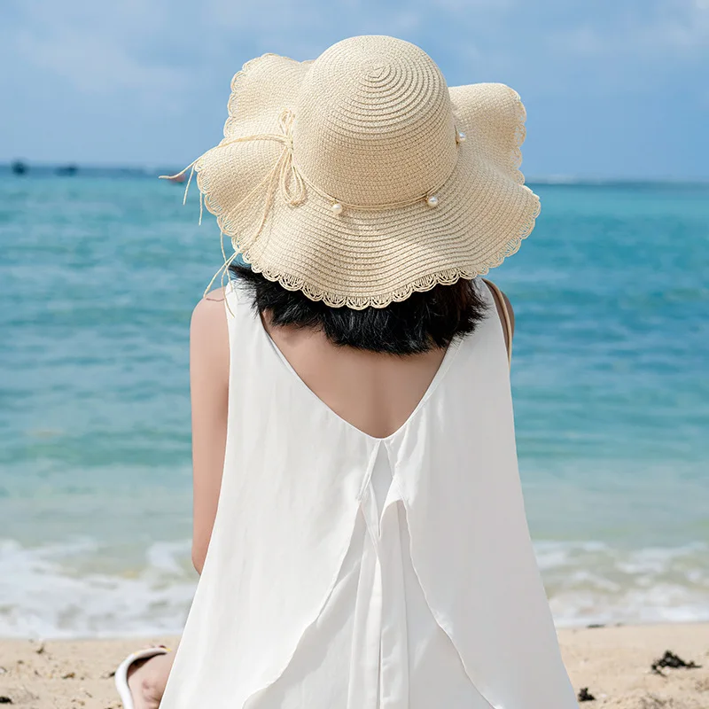 

New Straw Hat For Women Beach Women Summer Hat Foldable Wide Brim Floppy Girls Sun Hat Ribbon Travel Cap Lady Cap Women Hat