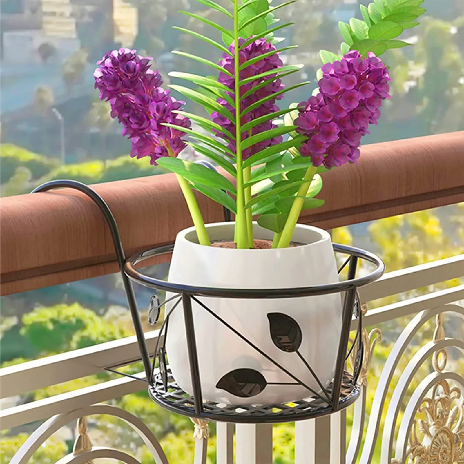 

2PCS Hanging Plant Iron Racks Round Flower Stand Iron Baskets Plant Holder Outdoor Flower Stand Fence Balcony Plant Stand Shelf