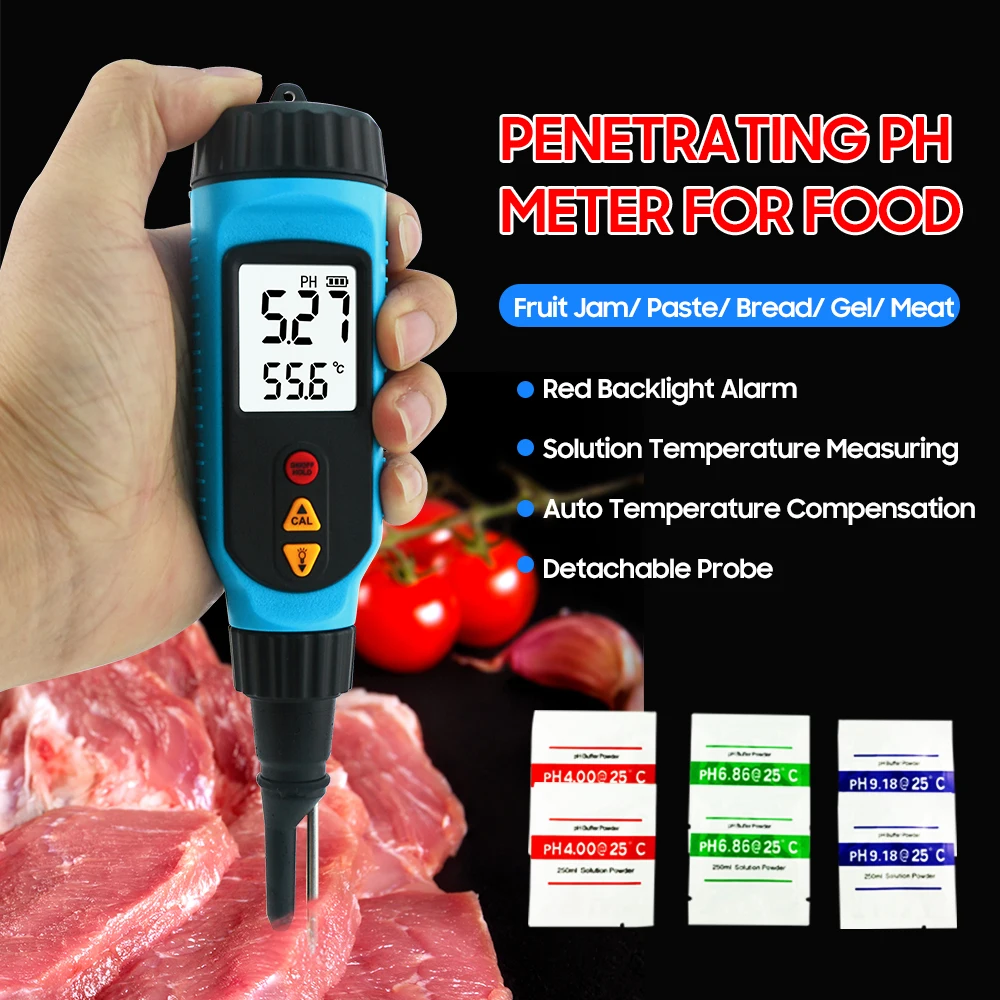 

PH818M PH Meter for Food Processing 2 in 1 Food PH Tester Solution Temperature Meter LCD Digital PH Measuring